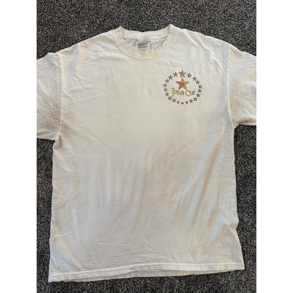 Vintage June Cup 21 Soccer Graphic T-Shirt Mens Large White Y2K Port and Company